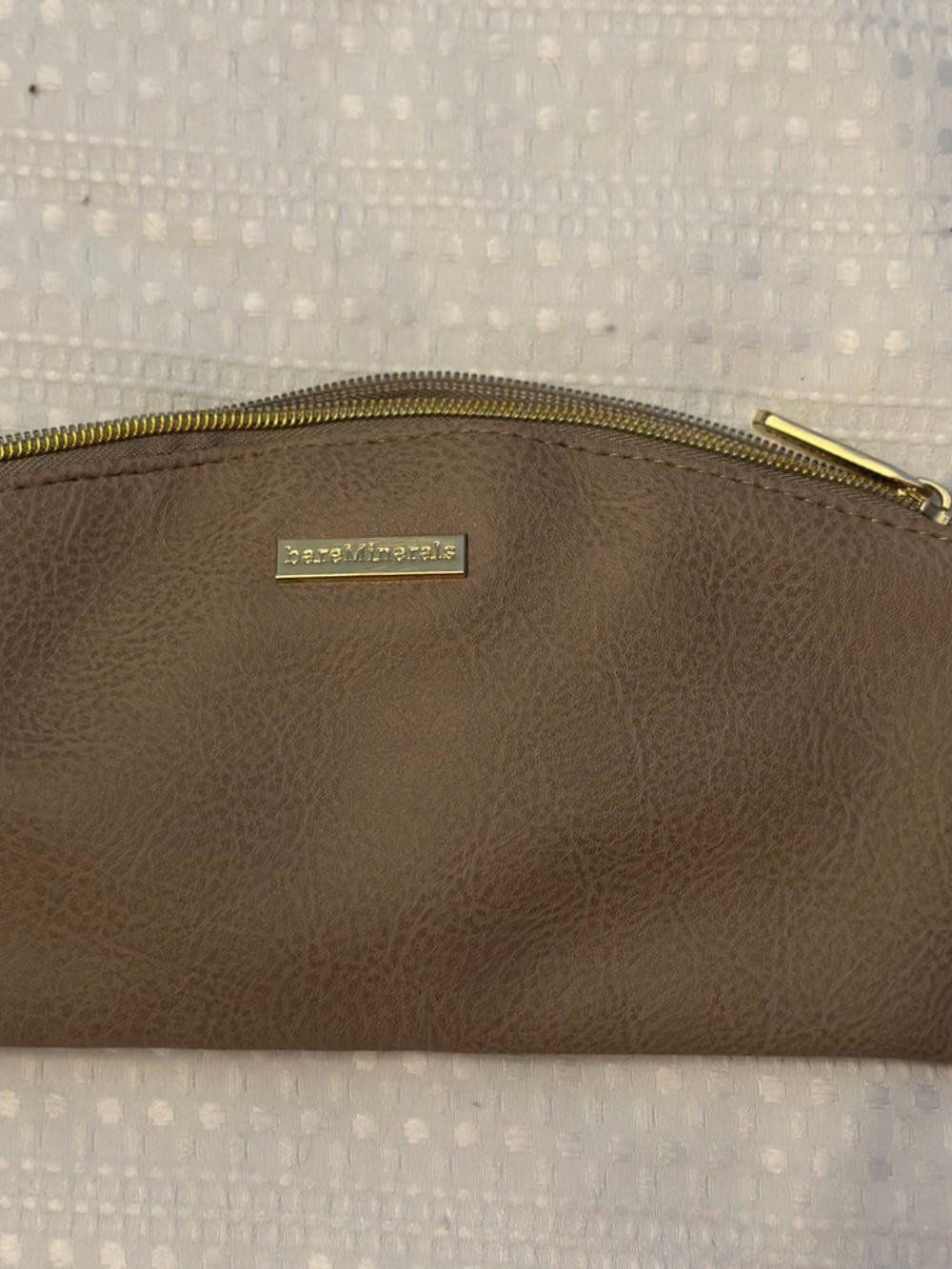 Jessica Simpson Taupe Pebbled Zip Wristlet with Gold Hardware
